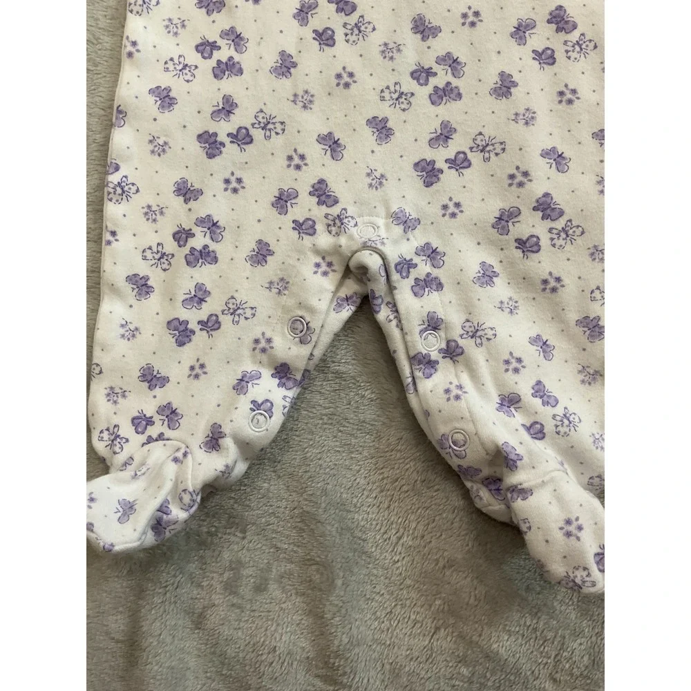 Vintage Sprockets Baby Purple Butterfly Floral Footed Sleeper 0-3 Months Cotton